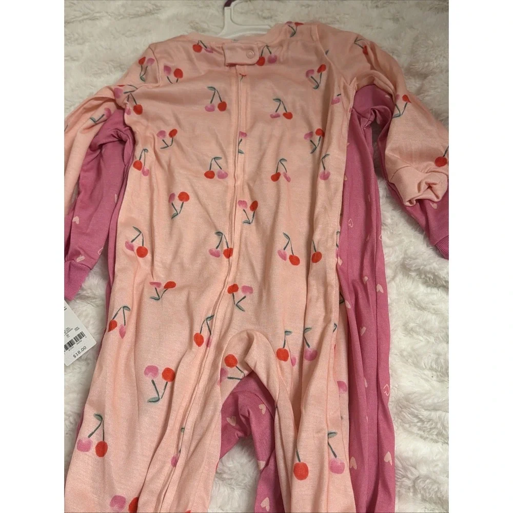 Toddler Girls' Carter's 2-Pack Pink Heart & Cherry Footie Pajamas Size 3T NWT